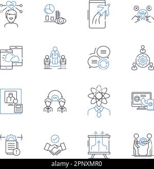 Collection d'icônes de ligne de recherche d'entreprise. Données, analyse, marché, stratégies, tendances, Etude, vecteur Insight et illustration linéaire. Conseil Illustration de Vecteur
