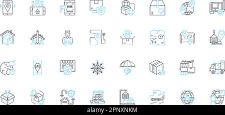 Ensemble d'icônes linéaires de transport de marchandises. Livraison, camionnage, Logistique, transport, fret, Expédition, vecteur de ligne de transport et signes conceptuels. Fret Illustration de Vecteur