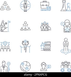 Collection d'icônes de ligne de relations industrielles. Négociation collective, règlement des différends, grief, syndicalisation, action industrielle, Conciliation Illustration de Vecteur