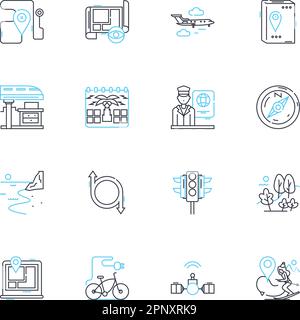 Icônes linéaires de suivi du véhicule définies. GPS, Localisation, flotte, navigation, surveillance, Télématique, vecteur de ligne en temps réel et signes conceptuels. Ressource,sécurité Illustration de Vecteur