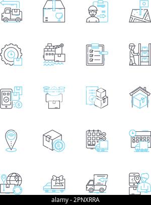 Ensemble d'icônes linéaires de la société logistique. Expédition, transport, distribution, entreposage, fret, Logistique, vecteur de chaîne d'approvisionnement et affiches conceptuelles Illustration de Vecteur