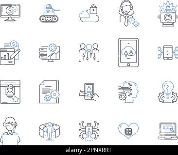 Collection d'icônes de ligne de périphériques innovantes. Perturbateur, à la pointe de la technologie, unique, futuriste, révolutionnaire, Avancé, vecteur nouvelle génération et linéaire Illustration de Vecteur