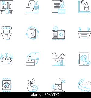 Jeu d'icônes linéaires de transfert de notaire. paiement, change de devises, virement bancaire, mygram, western union, transferts internationaux, ligne en devises étrangères Illustration de Vecteur