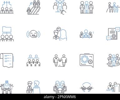 Collection d'icônes de ligne de délégation de tâches. Affectations, délégation, responsabilité, tâches, autorité, Responsabilité, vecteur de leadership et linéaire Illustration de Vecteur