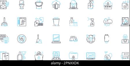 Nettoyage de l'ensemble d'icônes linéaires. Propreté, stérilisation, désinfection, hygiène, purification, Antibactérien, vecteur de ligne sans germe et signes de concept Illustration de Vecteur