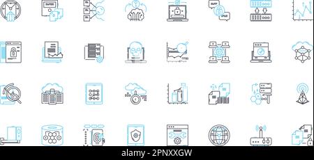 Ensemble d'icônes linéaires de protection par pare-feu. Sécurité, bloquer, accès, surveillance, confidentialité, Pare-feu, vecteur de ligne Nerk et signes de concept. Protection par pare-feu Illustration de Vecteur