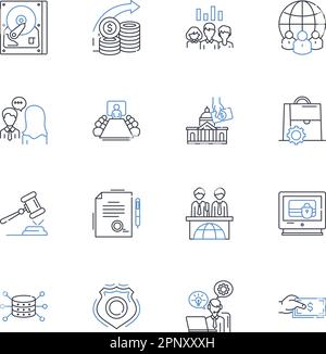 Collection d'icônes de la ligne de marché des actions. Actions, investissements, portefeuille, opérations, actions, Bullish, barbus vecteur et illustration linéaire. Équité Illustration de Vecteur