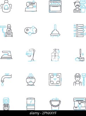 Ensemble d'icônes linéaires de conception de table. Minimaliste, moderne, contemporain, rustique, industriel, Panneaux de vecteur et de concept scandinaves, du milieu du siècle. Résumé Illustration de Vecteur