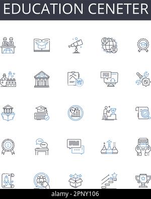Collection d'icônes de ligne de ceneter d'éducation. Centre d'apprentissage, institut de formation, Centre d'études, base de connaissances, Académie des compétences, Centre de renseignements, tutorat Illustration de Vecteur