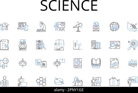 Collection d'icônes de la ligne scientifique. Mathématiques, chimie, physique, astronomie, géologie, Biologie, vecteur d'écologie et illustration linéaire. Génétique,météorologie Illustration de Vecteur