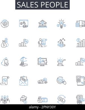 Collection d'icônes de la ligne du personnel des ventes. Représentants commerciaux, agents marketing, responsables clients, développeurs commerciaux, générateurs de revenus, Responsables de compte Illustration de Vecteur