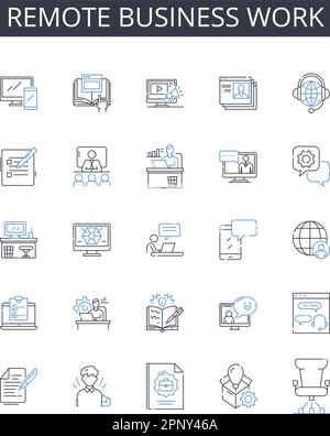 Collection d'icônes de ligne de travail d'entreprise à distance. Emploi virtuel, freelance en ligne, travail à distance, travail à distance, emplois de télétravail, Travail mobile Illustration de Vecteur