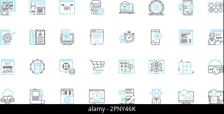 Jeu d'icônes linéaires de commerce électronique. Algorithmique, marché, commerce, échange, haute fréquence, Liquidité, vecteur de ligne d'exécution et signes de concept. Commande Illustration de Vecteur