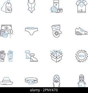 Collection d'icônes de la gamme de stockage. Articles de bonneterie, Noël, chaussettes, hiver, fêtes, Vecteur rouge, vert et illustration linéaire. Cadeaux, cadeaux, brodés Illustration de Vecteur