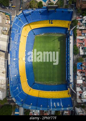 Magnifique vue aérienne sur le stade de football bleu et jaune de la Bombonera Banque D'Images