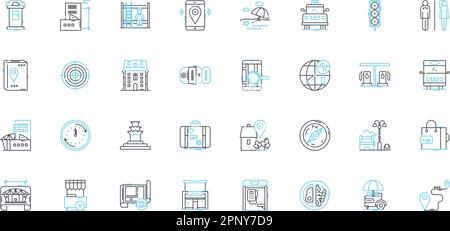 Ensemble d'icônes linéaires de plan urbain. Développement durable, densité, infrastructure, zonage, Environnement, vecteur de ligne de transport et signes conceptuels Illustration de Vecteur