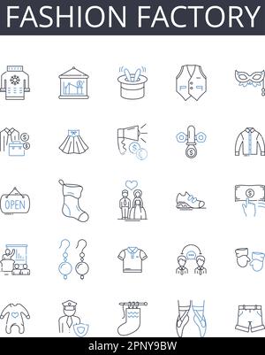 Collection d'icônes Fashion Factory Line. Analyse, jugement, choix, évaluation, Aperçu, Sélection, vecteur d'option et illustration linéaire. Logique Illustration de Vecteur