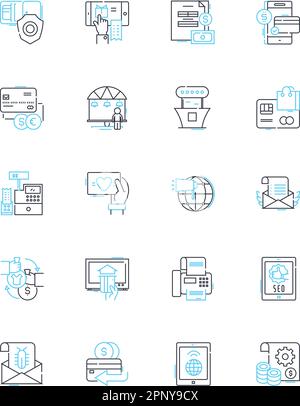 Jeu d'icônes linéaires de paiement sans espèces. Numérique, sans contact, mobile, NFC, portefeuille, Transfert, vecteur de ligne électronique et signes conceptuels. Sans carte Illustration de Vecteur