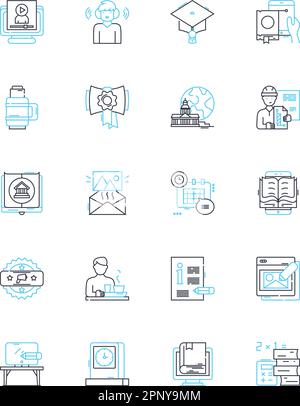 Ensemble d'icônes linéaires de l'enseignement secondaire. Programme d'études, cours électifs, examens, Extracurriculiers, amis, Devoirs, vecteur de ligne d'apprentissage et signes de concept Illustration de Vecteur