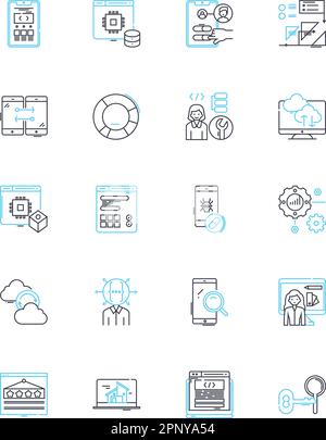 Jeu d'icônes linéaires de commerce électronique. Algorithmique, marché, commerce, échange, haute fréquence, Liquidité, vecteur de ligne d'exécution et signes de concept. Commande Illustration de Vecteur