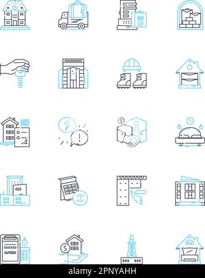 Icônes de propriété linéaires définies. Immobilier, propriété, investissement, propriété, capitaux propres, Hypothèque, vecteur de ligne de prêt d'actions et signes de concept. ROI Illustration de Vecteur