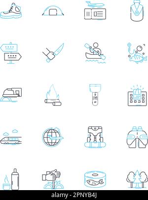 Ensemble d'icônes linéaires de marche. Randonnée pédestre, promenade, randonnée, sauntering, striding, Ambling, Promenading vecteur de ligne et signes de concept. Marche, itinérance Illustration de Vecteur