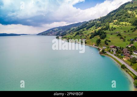 Vue aérienne d'Arth sur le lac Zug, Schwyz, Suisse Banque D'Images