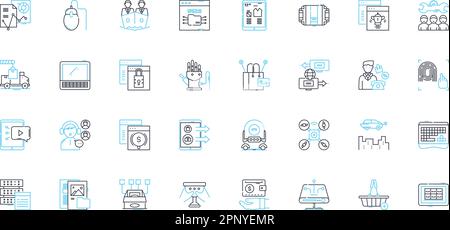 Ensemble d'icônes linéaires de sensibilisation au marketing. Engagement, communication, ciblage, promotion, Nerking, Publicité, vecteur de ligne de marquage et signes conceptuels Illustration de Vecteur