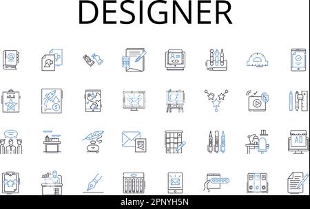 Collection Designer Line Icons. Créateur, styliste, architecte, artiste, auteur, Innovateur, vecteur Planner et illustration linéaire. Développeur Illustration de Vecteur