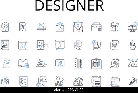 Collection Designer Line Icons. Créateur, styliste, architecte, artiste, auteur, Innovateur, vecteur Planner et illustration linéaire. Développeur Illustration de Vecteur