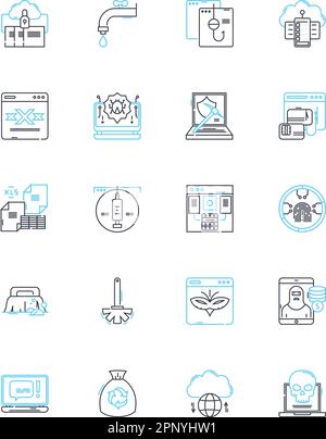 Nettoyage de l'ensemble d'icônes linéaires. Propreté, stérilisation, désinfection, hygiène, purification, Antibactérien, vecteur de ligne sans germe et signes de concept Illustration de Vecteur
