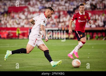 Séville, Espagne. 20th avril 2023. Suso (7) du FC Sevilla vu lors du match de l'UEFA Europa League entre le FC Sevilla et Manchester United à l'Estadio Ramon Sanchez Pizjuan à Séville. (Crédit photo : Gonzales photo/Alamy Live News Banque D'Images