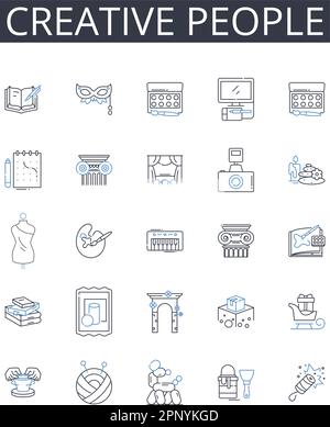 Collection Creative People Line Icons. Penseurs novateurs, esprits artistiques, génies originaux, âmes imaginatives, individus inventifs, Plein de ressources Illustration de Vecteur