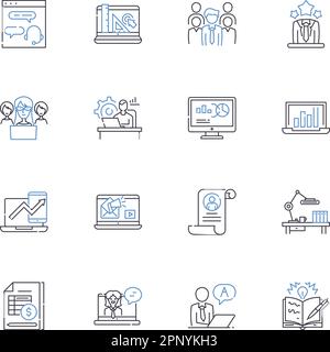 Collection d'icônes de ligne de stratégie et de planification. Analyse, alignement, approche, modèle, clarté, Collaboration, vecteur de direction et linéaire Illustration de Vecteur