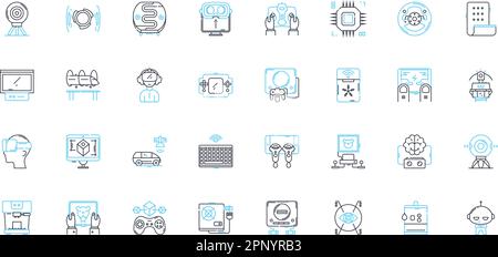 Jeu d'icônes linéaires de calcul de données. Analyses, statistiques, algorithmes, apprentissage machine, visualisation, Big Data, vecteur de ligne minière et signes de concept Illustration de Vecteur