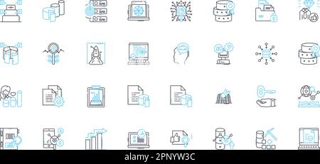 Jeu d'icônes linéaires d'études de marché. Analyse, données démographiques, données, informations, stratégie, Enquêtes, groupes de discussion vecteur de ligne et signes conceptuels. Échantillonnage Illustration de Vecteur