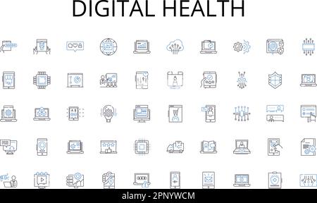 Collection d'icônes de ligne de santé numérique. Innovation, automatisation, virtualisation, cybersécurité, Big Data, Intelligence artificielle ai, vecteur de nuage et Illustration de Vecteur