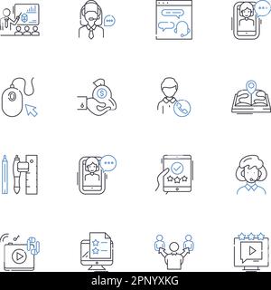 Collection d'icônes de la ligne développement du personnel. Formation, perfectionnement, réacquisition, employabilité, apprentissage, Cheminement de carrière, vecteur de préparation à l'emploi Illustration de Vecteur