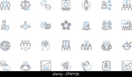Collection d'icônes de la ligne de leadership. Vision, influence, esprit de décision, empathie, responsabilité, Responsabilité, vecteur de communication et linéaire Illustration de Vecteur