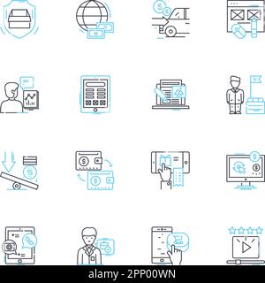 Ensemble d'icônes linéaires d'exploration de marché. analyse, recherche, enquête, tendances, consommateurs, concurrence, vecteur de ligne cible et signes conceptuels. informations Illustration de Vecteur
