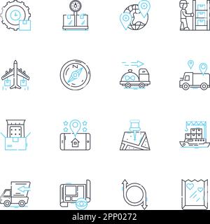 Ensemble d'icônes linéaires de carte de guidage. Navigation, Boussole, directions, repères, rues, Tourisme, vecteur de ligne de Pathways et signes de concept. Routes,symboles Illustration de Vecteur