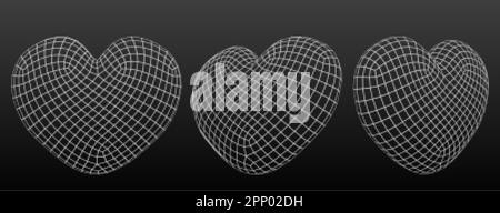 3d forme de coeur filaire. Grille géométrique numérique icône de l'amour, de la santé et de la Saint Valentin. Objet abstrait du maillage linéaire en forme de coeur, outlin vectoriel Illustration de Vecteur