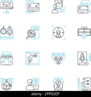 Jeu d'icônes linéaires d'agence numérique. Innovation, Stratégie, créativité, conception, développement, Marketing, vecteur de ligne analytique et panneaux de concept. Marquage Illustration de Vecteur