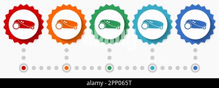 Robot, jeu d'icônes vectorielles de tondeuse automatique, modèle d'infographie coloré, jeu d'icônes de badge de conception plate en 5 couleurs Illustration de Vecteur