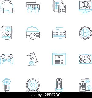 Ensemble d'icônes linéaires de données machine. Journaux, métriques, performances, analyses, surveillance, Dispositifs, capteurs vecteur de ligne et signes de concept. Télémétrie Illustration de Vecteur