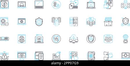 Jeu d'icônes linéaires de sécurité Nerk. Pare-feu, chiffrement, authentification, intrusion, cybersécurité, Logiciels malveillants, vecteur de ligne de vulnérabilité et signes de concept Illustration de Vecteur