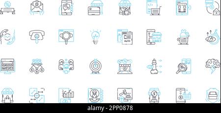 Ensemble d'icônes linéaires de vente d'e-commerce. Marketing, conversion, ventes, trafic, paiement, Affiliés, Promotions vecteur de ligne et signes de concept. Exécution Illustration de Vecteur