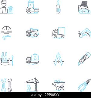 Ensemble d'icônes linéaires de construction robuste. Durable, robuste, robuste, fiable, robuste, Panneaux de concept et vecteur de ligne solides et résilients. Stable, stable, sécurisé Illustration de Vecteur