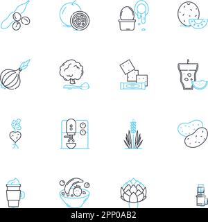 Ensemble d'icônes linéaires de régime équilibré. Nutrition, santé, protéines, glucides, graisses, Vitamines, minéraux vecteur ligne et signes de concept. Fibre,Balance Illustration de Vecteur