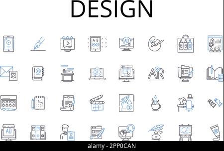 Collection d'icônes de ligne de conception. Expression artistique, planification créative, composition esthétique, disposition STYLISTIC, schémas visuels, Graphique Illustration de Vecteur